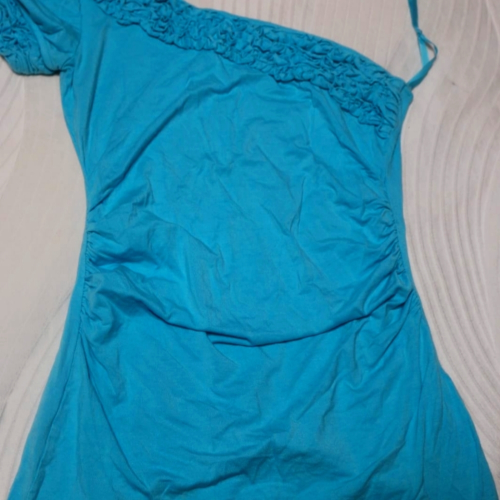 Blue bebe one shoulder top